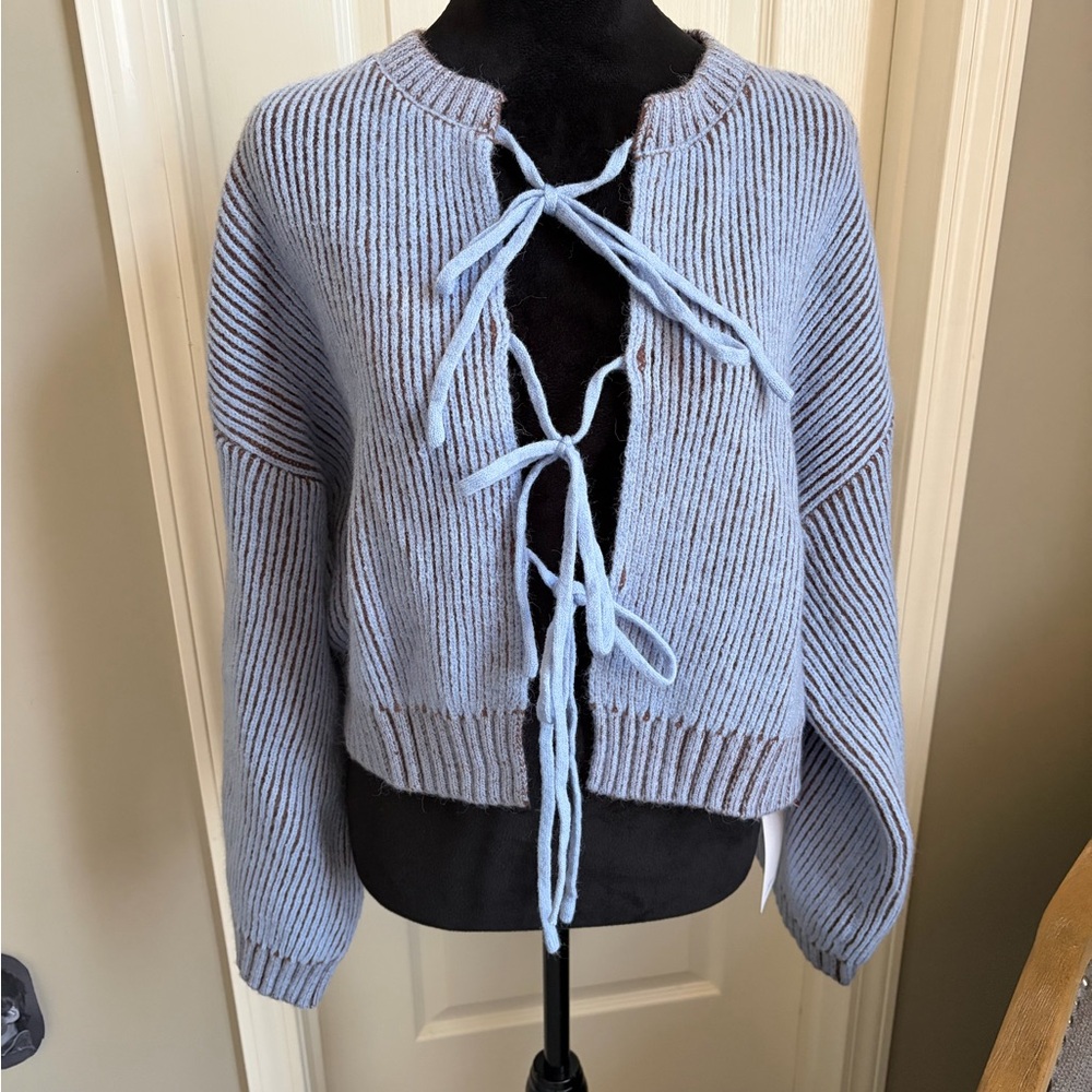 Sky Blue Tie-Front Cardigan